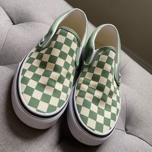 Shale Green Checkerboard Slip-on Vans